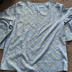 Blue and Gold Patterned Blouse